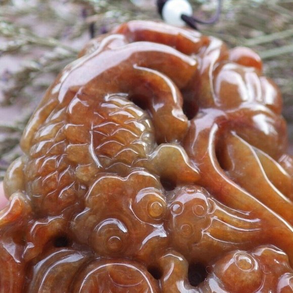 Certified Natural Myanmar Burma A Jade jadeite Gold Fish Lotus Pendant Necklace - Picture 4 of 6